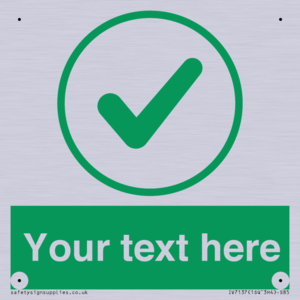 Custom green background, green tick in circle sign